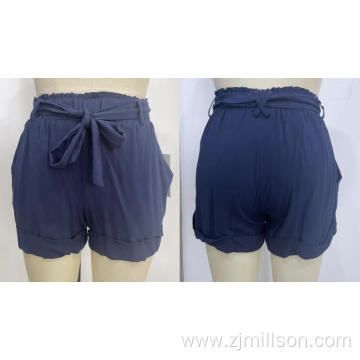 Waist Pleated Design Strap High Waisted Women's Shorts